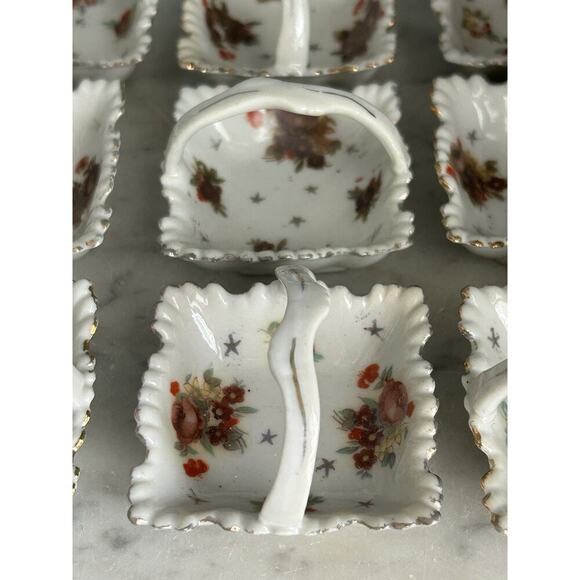 (12) Vintage Porcelain Nut Baskets Salt Bowls Japan Arbaugh’s 1930s Flowers Box - Picture 8 of 16